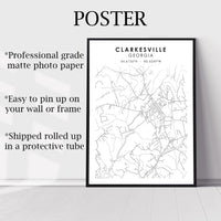 Clarkesville, Georgia Scandinavian Map Print 