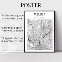 Buckhead, Georgia Scandinavian Map Print 