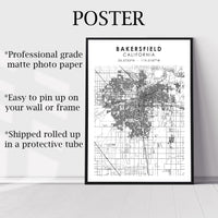 
              Bakersfield, California Scandinavian Map Print 
            