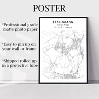 Bedlington, England Scandinavian Style Map Print 