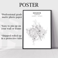 Kosovo Scandinavian Style Map Print 