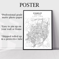 
              Crawley England Scandinavian Style Map Print 
            