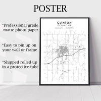 Clinton, Oklahoma Scandinavian Map Print 