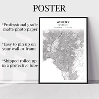 
              Athens, Greece Scandinavian Style Map Print 
            