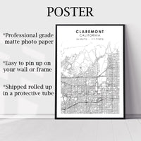 
              Claremont, California Scandinavian Map Print 
            