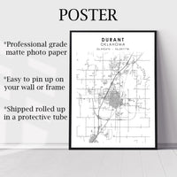 Durant, Oklahoma Scandinavian Map Print 