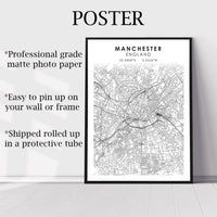 
              Manchester, England Scandinavian Style Map Print 
            