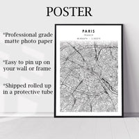 Paris, France Scandinavian Style Map Print 