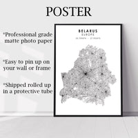 
              Belarus, Europe Scandinavian Style Map Print 
            