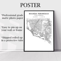 
              Balboa Peninsula, California Scandinavian Map Print 
            