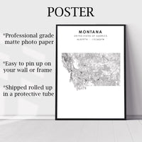 
              Montana, United States Scandinavian Style Map Print 
            
