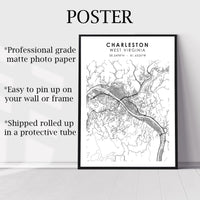 Charleston, West Virginia Scandinavian Map Print 