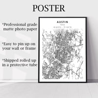 Austin, Texas Scandinavian Map Print 