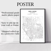 Red Deer, Alberta Scandinavian Style Map Print 