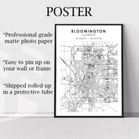 Bloomington, Illinois Scandinavian Map Print 