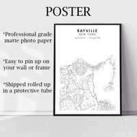 
              Bayville, New York Scandinavian Map Print 
            