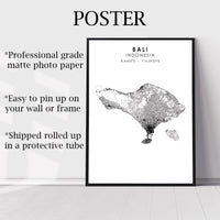 Bali, Indonesia Scandinavian Style Map Print 