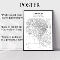 
              Barisal, Bangladesh Scandinavian Style Map Print 
            