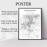 
              Cedar Rapids, Iowa Scandinavian Map Print 
            