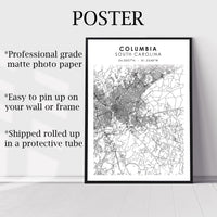 
              Columbia, South Carolina Scandinavian Map Print 
            