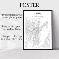 Salem, Massachusetts Scandinavian Map Print 