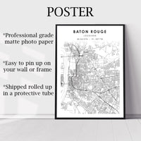 Baton Rouge, Louisiana Scandinavian Map Print 