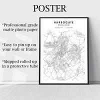 Harrogate, England Scandinavian Style Map Print 
