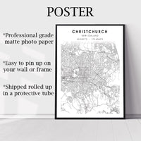 Christchurch, New Zealand Scandinavian Style Map Print 