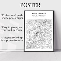 Ashe County, North Carolina Scandinavian Style Map Print 