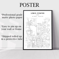 
              Lewis Center, Ohio Scandinavian Map Print 
            