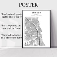 Chicago, Illinois Scandinavian Map Print 