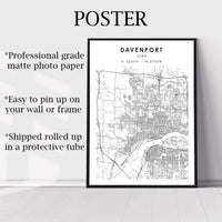 
              Davenport, Iowa Scandinavian Map Print 
            