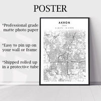 
              Akron, Ohio Scandinavian Map Print 
            