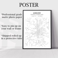 Angier, North Carolina Scandinavian Map Print 