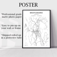 
              Brattleboro, Vermont Scandinavian Map Print 
            