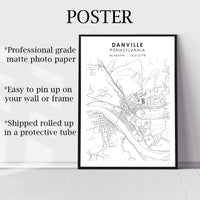 Danville, Pennsylvania Scandinavian Map Print 