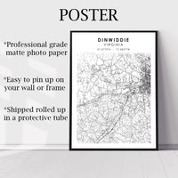 
              Dinwiddie, Virginia Scandinavian Map Print 
            