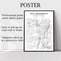 East Greenwich, Rhode Island Scandinavian Map Print 