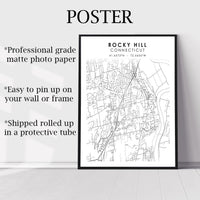 Rocky Hill, Connecticut Scandinavian Map Print 