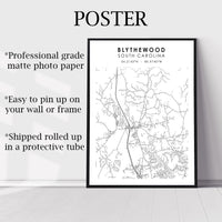 
              Blythewood, South Carolina Scandinavian Map Print 
            