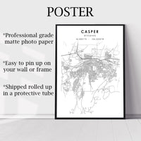Casper, Wyoming Scandinavian Map Print 