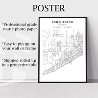 Long Beach, Mississippi Scandinavian Map Print 