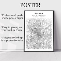 
              Durham, North Carolina Scandinavian Map Print 
            