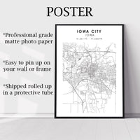Iowa City, Iowa Scandinavian Map Print 