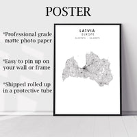 
              Latvia Scandinavian Style Map Print 
            