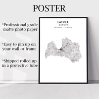 Latvia Scandinavian Style Map Print 