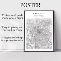Charlotte, North Carolina Scandinavian Map Print 