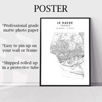 
              Le Havre, France Scandinavian Style Map Print 
            