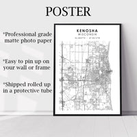 Kenosha, Wisconsin Scandinavian Map Print 