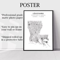 Louisiana, United States Scandinavian Style Map Print 